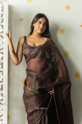 Sufi Brown Organza Silk Saree